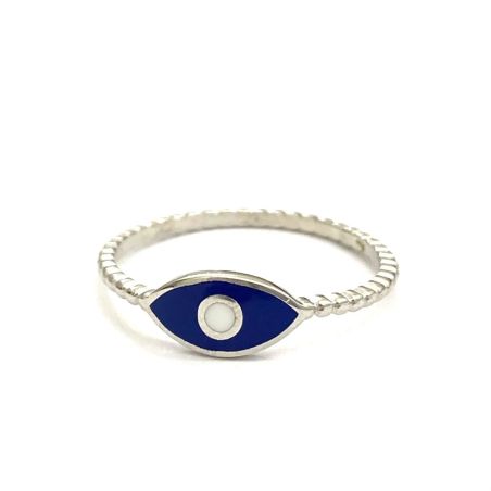 טבעת כסף 925 עין כחולה עם נקודה לבנה
