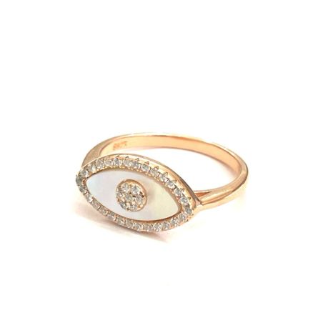 טבעת כסף 925 בציפוי רוז גולד - עין פנינה