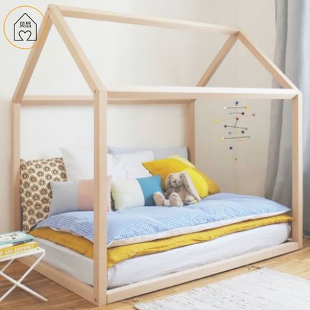 מיטת יחיד נמוכה בצורת בית