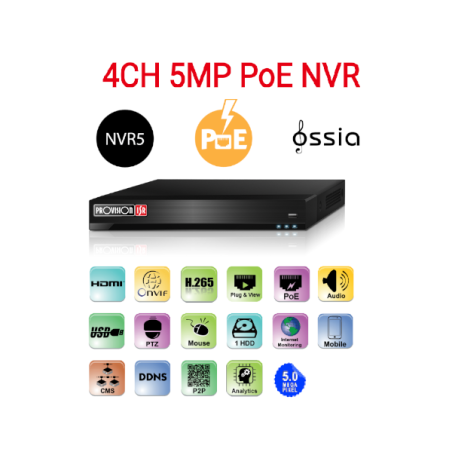 מערכת הקלטה לארבע מצלמות Provision 5mp NVR5-4100PX POE