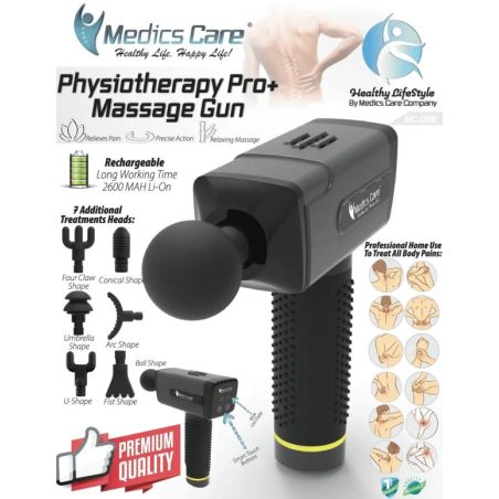 אקדח עיסוי פיזיותרפי לטיפול בכאבי שרירים ורקמות ביתי ומקצועי MC-006 1200-3300 RPM מבית Medics Care