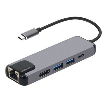 מתאם רכזת מחיבור TYPE C ל HDMI/USB 3.0/LAN/TYPE-C Sakal