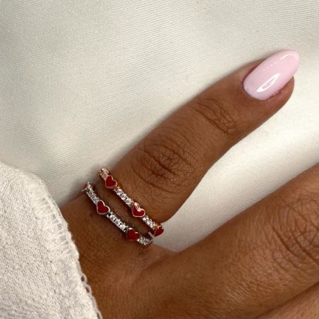 טבעת זרת- לבבות בצבע אדום