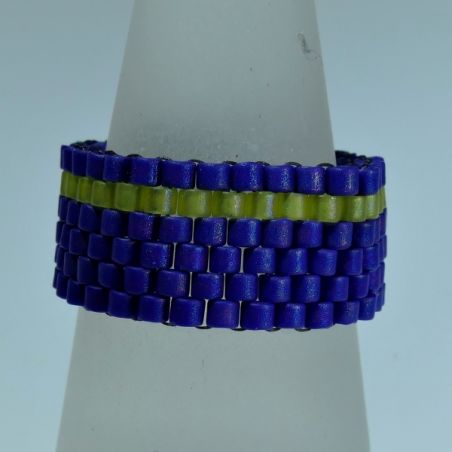 דגם דקלה | טבעת חרוזים | כחול עם צהוב בעבודת יד