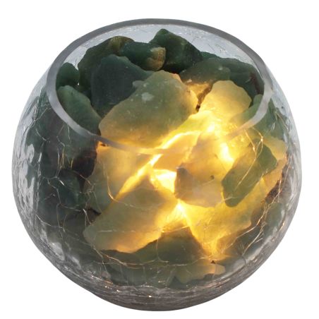מנורת גבישי אוונטורין ירוק דקורטיבית בקערה בדוגמת זכוכית סדוקה - מיני