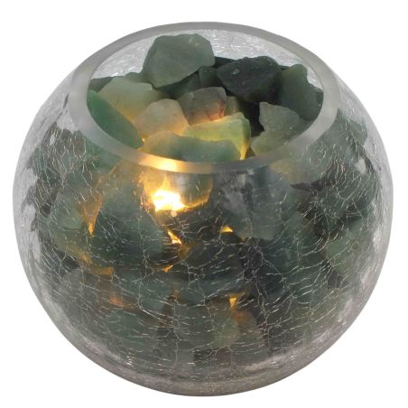 מנורת גבישי אוונטורין ירוק דקורטיבית בקערה בדוגמת זכוכית סדוקה - קטנה