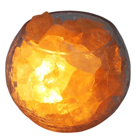 מנורת גבישי סיטרין דקורטיבית בקערה בדוגמת זכוכית סדוקה  - מיני
