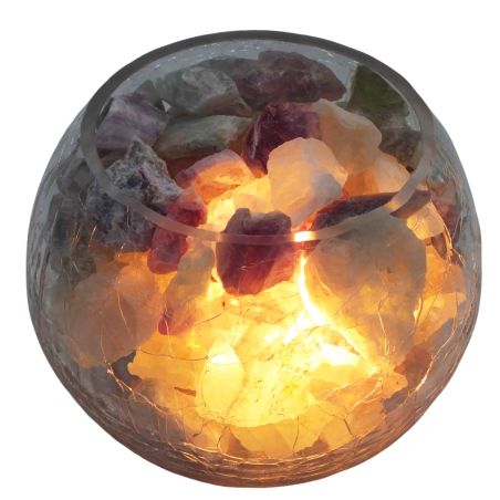 מנורת גבישי פלורייט דקורטיבית בקערה בדוגמת זכוכית סדוקה - מיני