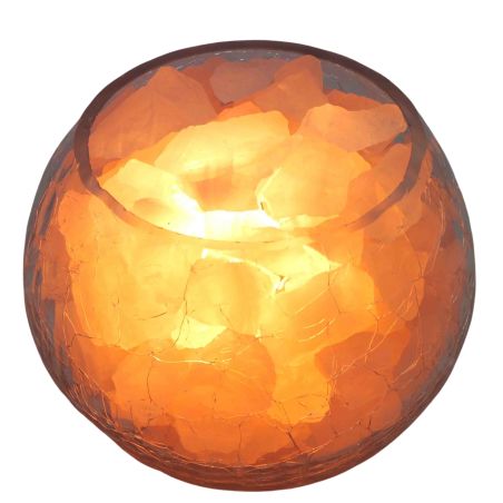 מנורת גבישי רוזקוורץ דקורטיבית בקערה בדוגמת זכוכית סדוקה - מיני