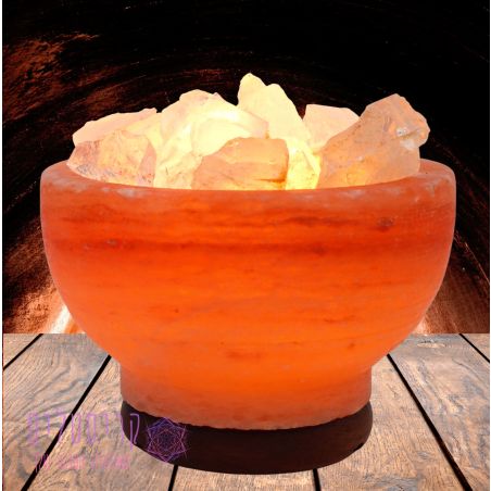 מנורת מלח הימלאיה טבעי מלוטש בצורת גביע עם גבישי קוורץ קריסטל גולמיים
