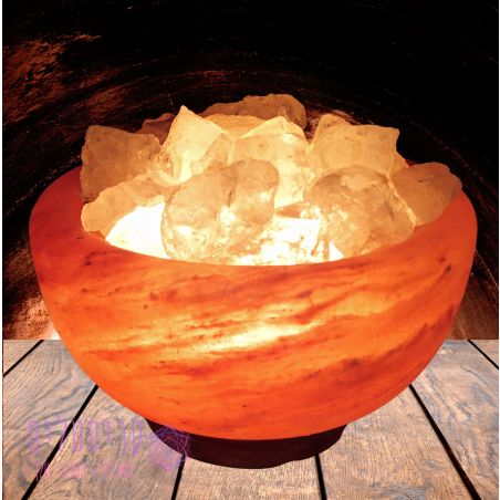 מנורת מלח הימלאיה טבעי מלוטש בצורת קערה עם גבישי קוורץ קריסטל גולמיים
