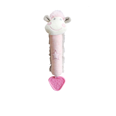 בובת מקל מצפצפת עם ראש חיה ונשכן - כבשה ורודה