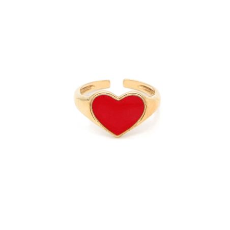 טבעת לב אדום - כסף 925 בציפוי זהב מיקרוני