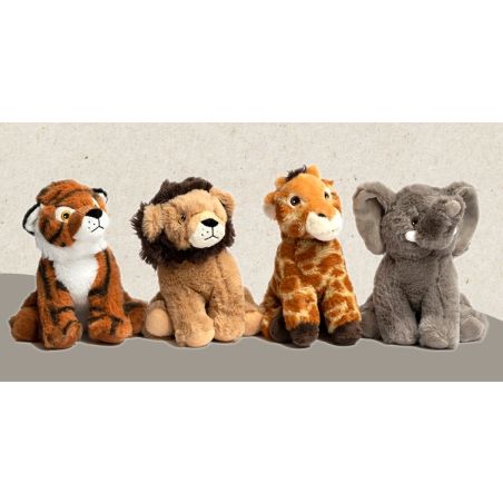 בובות חיה רכות פיל + נמר + אריה + ג'ירף - סט של 4 בובות אקולוגיות מבית bgift