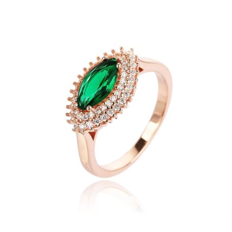 טבעת זרת אובל משובצת באבן ירוקה