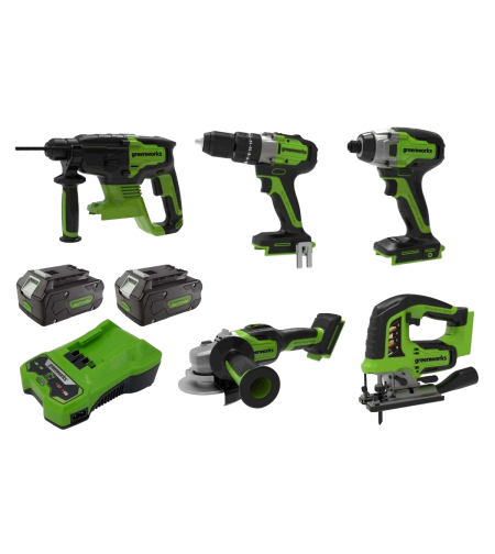 ההרכב המנצח - סט כלי עבודה נטענים greenworks 24V