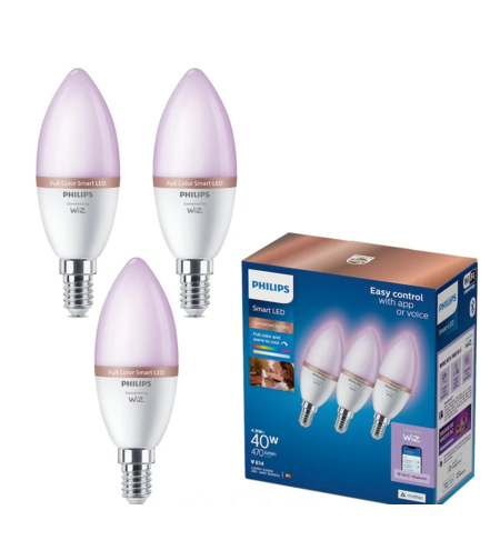 מארז 3 נורות נר צבעוניות חכמות Philips Smart LED 4.9W