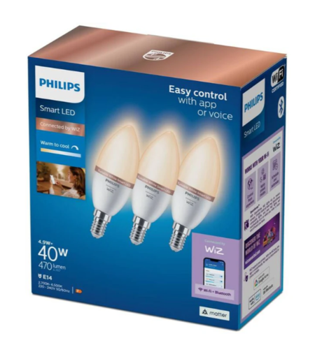 מארז 3 נורות נר חכמות Philips Smart LED 4.9W