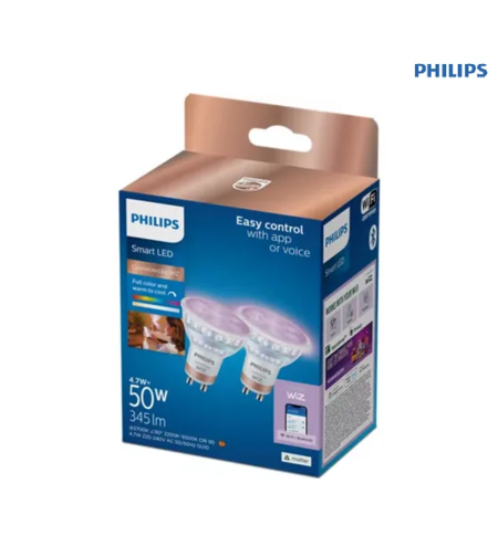 מארז 2 נורות דקרויקה צבעוניות חכמות Philips Smart LED Spot GU10 4.9W