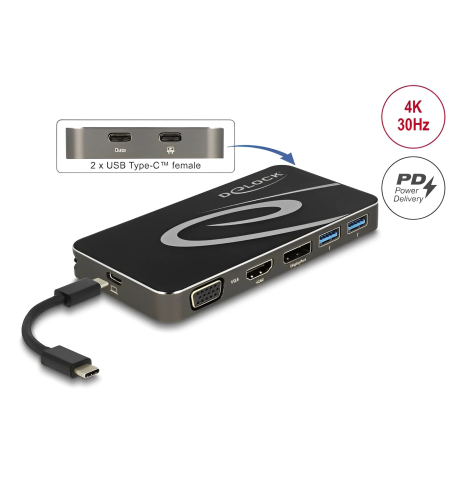 תחנת עגינה אוניברסלית USB-C 3.2 4K ל- 3 מסכים בו זמנית עם אספקת מתח דגם Delock D87773