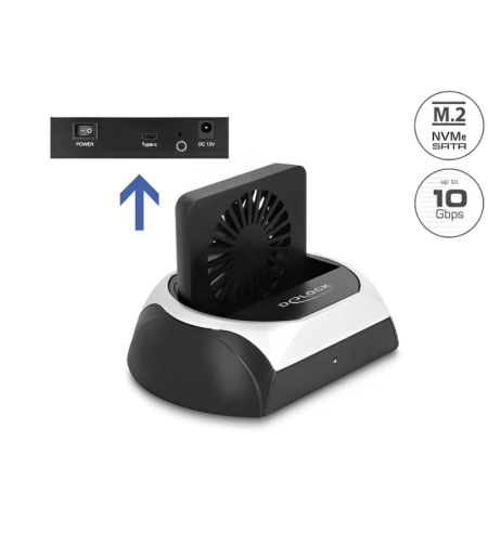 תחנת עגינה USB-C 10Gbps עם מאוורר עבור כונן M.2 NVMe/SATA + כונן 2.5/3.5″SATA HDD/SSD