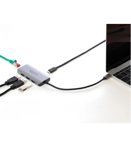 מפצל USB HUB משרדי USB-C 3.2 Gen 1 PD עם 3 כניסות USB-A + רשת Delock Giga