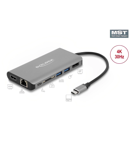 תחנת עגינה אוניברסלית USB Type-C™ 4K ל- 2 מסכים בו זמנית עם אספקת מתח דגם Delock D87683