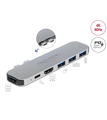 תחנת עגינה Thunderbolt™3 4K עבור MacBook ל- 2 מסכים בו זמנית עם אספקת מתח דגם Delock D87753