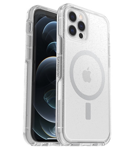 כיסוי OTTERBOX לIPHONE PRO 12דגם SYMMETRY STARDUST MAGSAFE צבע שקוף מנצנץ