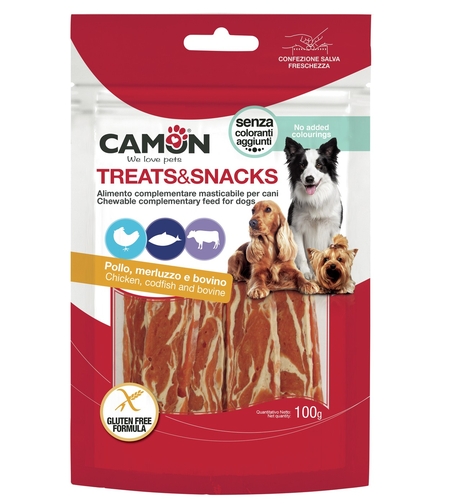 חטיף רצועות עוף, בקלה ועור בקר