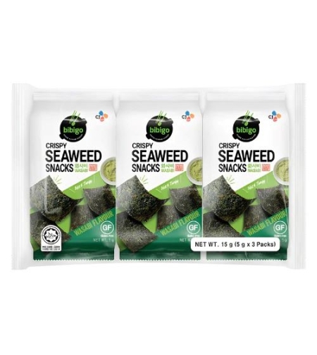 Bibigo Crispy Seaweed Snacks Wasabi 15grms ( 5grms x 3 packs)