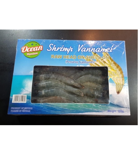 Shrimp Vannamei Raw Head On Shell On 500g