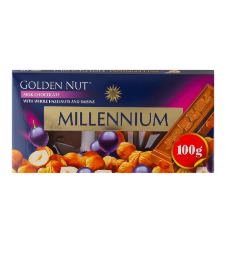 Millennium Milk Chocolate with Whole Hazelnuts @ Raisins 100grms