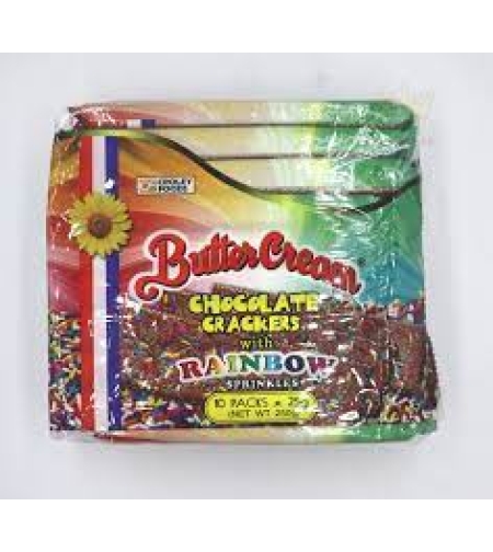 Butter Cream Chocolate Crackers with Butter Cream Chocolate Crackers with Rainbow ( 10 packs x 25 gRainbow ( 10 packs x 25 grms )