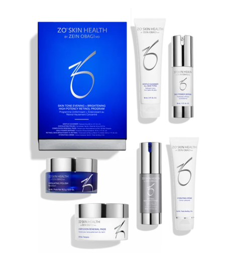 ערכת ZO Skin Health Skin Tone Evening + Brightening High Potency Retinol הכוללת 6 מוצרי טיפוח להבהרת העור עם רטינול 1%