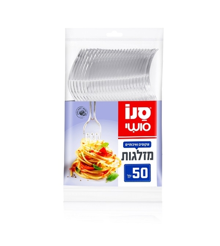 סנו סושי 50 יח' מזלגות פלסטיק חד פעמיים שקופים