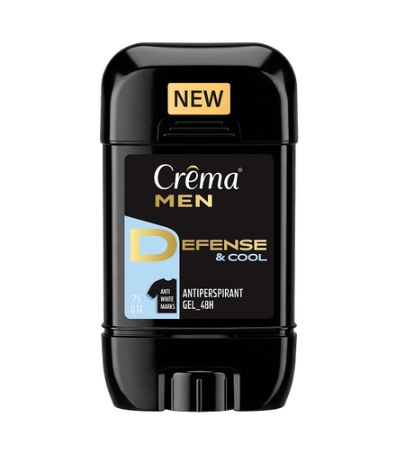 קרמה מן דאודורנט ג'ל-DEFENSE&COOL, תכלת, הגנה עד 48 שעות, אינו מכתים, 75גר
