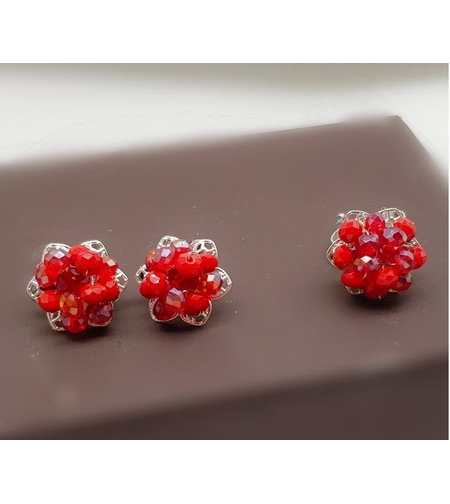 סט תכשיטים בצורת פרחים עם זרקונים - צבע אדום 