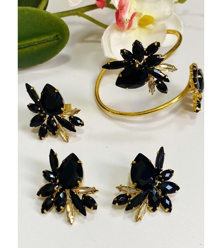 סט תכשיטים מאבני סברובסקי שחורים