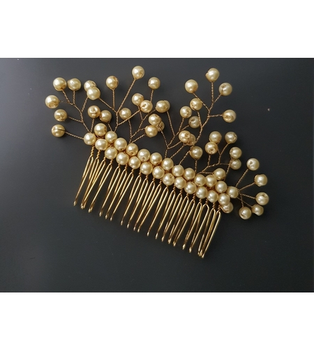 מסרק שיער עם חרוזי פרל צבע זהב