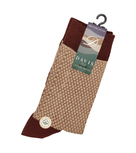 גרב כותנה איכותית בדיגום כוורת עדין בצבעים אדום וזהב, דגם 119.