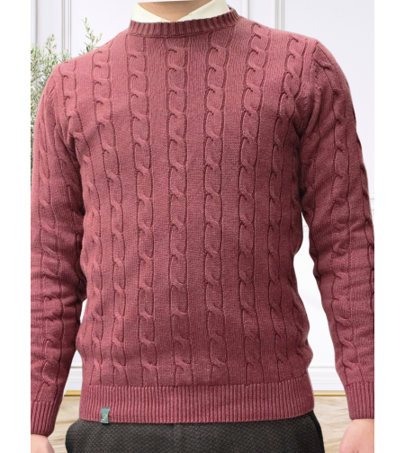 סריג כותנה דגם 608 – דוגמת צמות קלאסי - בורדו