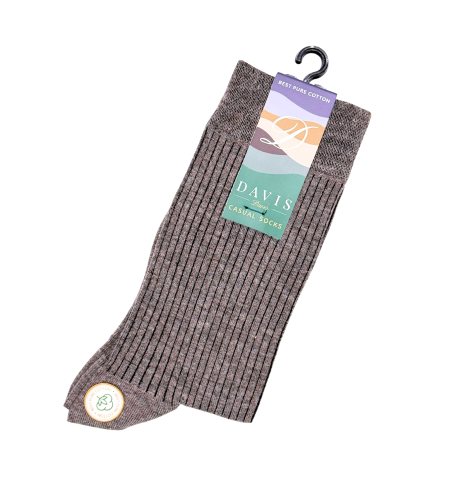 גרב כותנה איכותית בדיגום ריבס אפור בהיר, דגם 129.