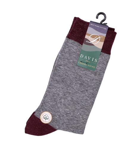 גרב כותנה איכותית בדיגום מעויינים עדין בצבעים אפור בהיר ובורדו, דגם 407.