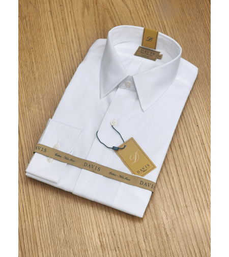 חולצת גברים לבנה – DAVIS | SLIM FIT | צווארון אמריקאי | עם כיס | סדרת GOLD LABEL