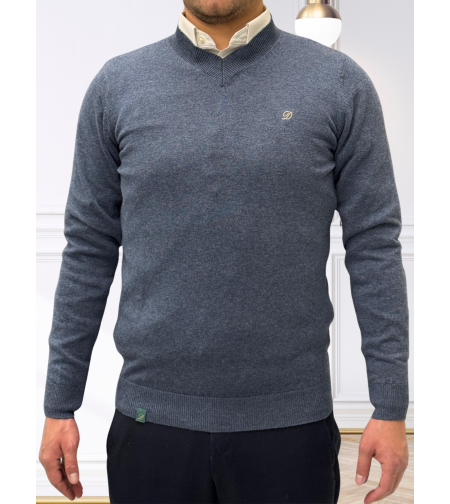 סריג כותנה וי דגם 606 – קלאסי קליל ונעים - כחול ג'ינס