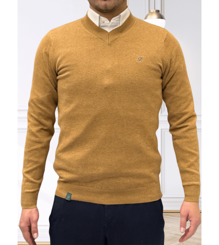 סריג כותנה וי דגם 602 – קלאסי קליל ונעים - חרדל