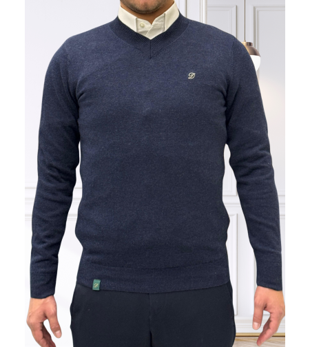 סריג כותנה וי דגם 605 – קלאסי קליל ונעים - כחול