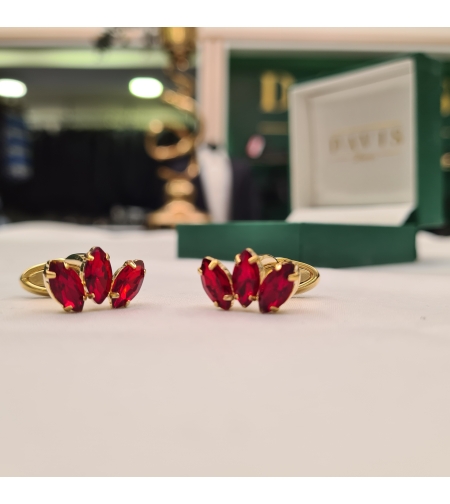 חפת זהב עלים שיבוץ אבנים אדומות דגם 122