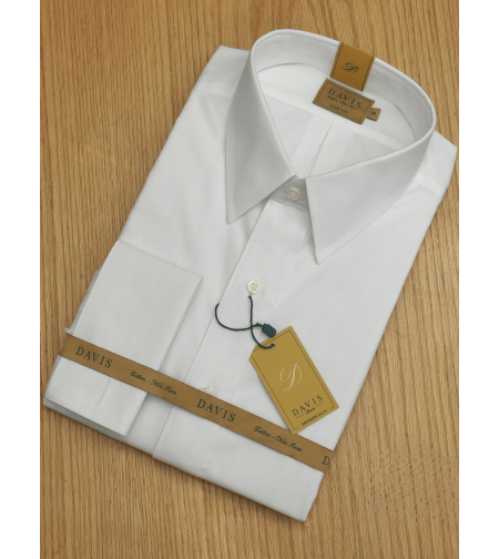 חולצת חפתים לבנה – DAVIS | SLIM FIT | צווארון אמריקאי | בלי כיס | סדרת GOLD LABEL